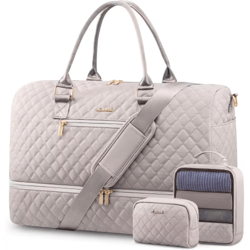 LOVEVOOK Travel Duffle Bag for Women, Weekender Overnight Bag with Shoe Compartment, Carry on Bag with Toiletry Bag, Gym Duffel Bag with Wet Pocket, Hospital Bags for Labor and Delivery 3 Pcs Set