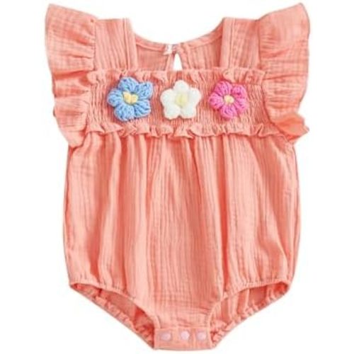Baby Girl Cotton Linen Romper Flower Embroidery Sleeveless Smocked Bodysuit Newborn Summer Outfit Cute Clothes