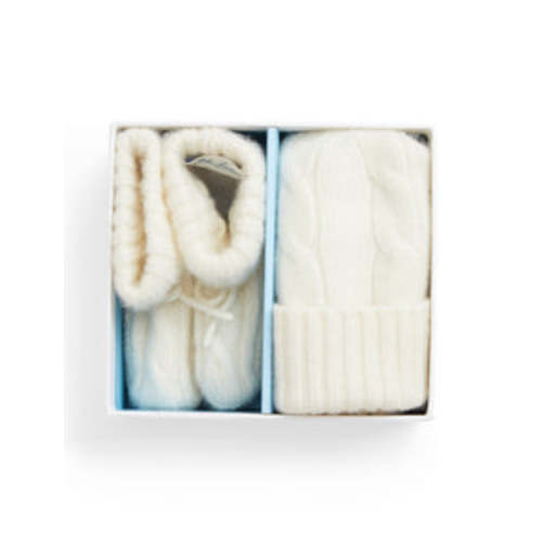 Cashmere Cable Knit Baby Hat and Bootie Set | Over The Moon