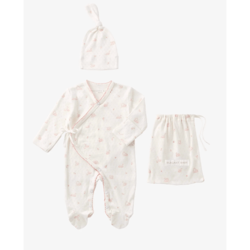 Pink Swan Print Organic Cotton Pointelle Layette 2 Pc Gift Set