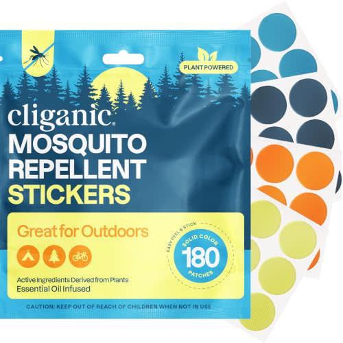 Cliganic Mosquito Repellent Stickers for Kids & Adults (180 Pack) - Solid Patches, Natural DEET-Free, Essential Oil Infused, Insect Repelling Garments