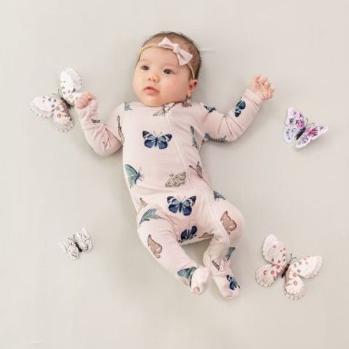 Kyte Baby Zippered Footie in Blush Butterfly Blush Butterfly Newborn