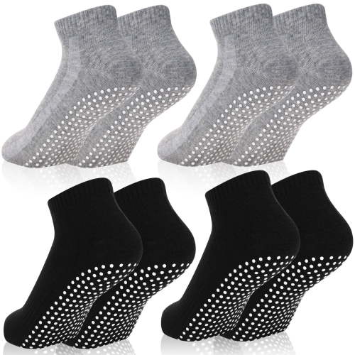 sixwipe 4 Pairs Socks with Grip, Anti Slip Cushion Socks for Yoga, Pilates, Dance, Unisex Breathable Cotton