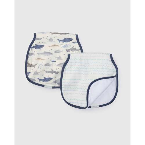Burp Cloth Set - 2 Pack - Smiley Sharks
