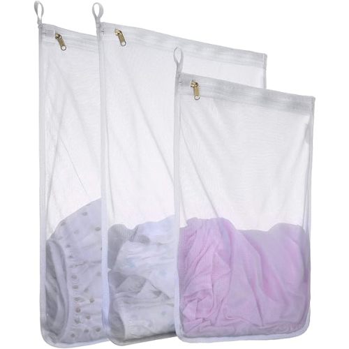 Reusable Mesh Laundry Bags, Delicates Garment Washing Bags for Travel/College, Durable Zipper Closure (2 Large 1 Medium)
