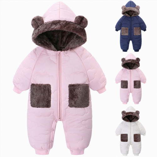 1-6 Months Infant Hooded Snowsuit Rompers,Fleece Lined Zip Up Baby Jumpsuit,Warm Winter Outdoor Onesie for Newborn Infant Boys Girls 0 3 6 Months,White
