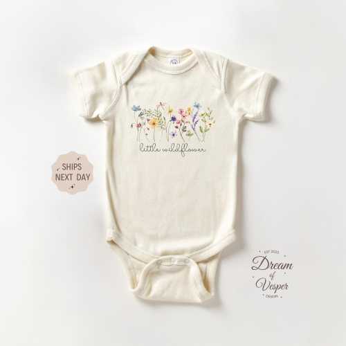 Little Wildflower Baby Outfit, Flower Baby Bodysuit, Retro Boho Outfit, Baby Shower Gift, Natural Baby Outfit, Cute Newborn Baby Clothes