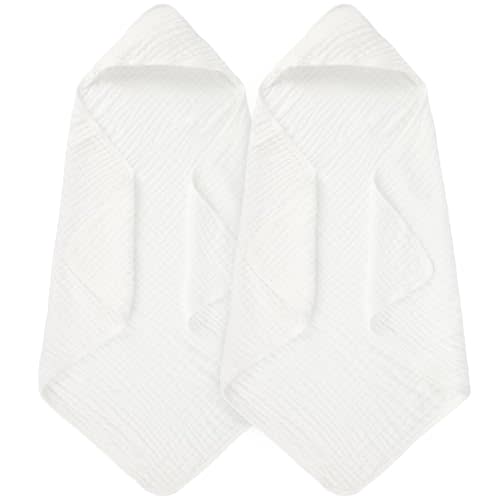 MIGIOL Muslin Hooded Baby Towels 100% Cotton ，Super Soft Muslin Baby Bath Towel - 32 x 32 Inches, Suitable for Newborn and Young Children up to 3 Years Old. (White & White)