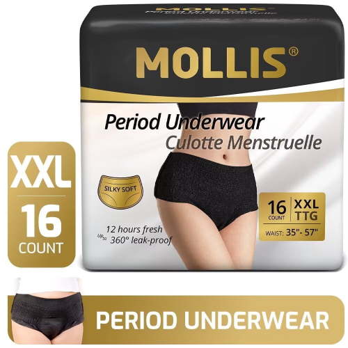 MOLLIS Disposable Period Underwear for Women, Postpartum Panties, Maternity Knickers Heavy Flow Leak Proof, Black (XX-Large, Count, 16)