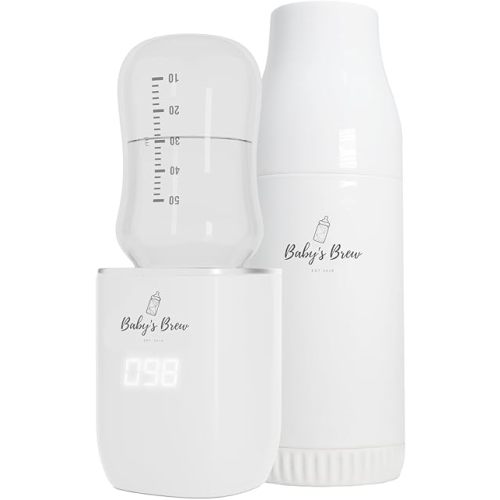 Baby’s Brew Portable Bottle Warmer Pro Set - Dual Heating Modes - Breast Milk, Formula & Water, Leak-Proof, Smart Sensor Technology, BPA-Free, Single Warmer & Formula Dispenser Only | No Adapters