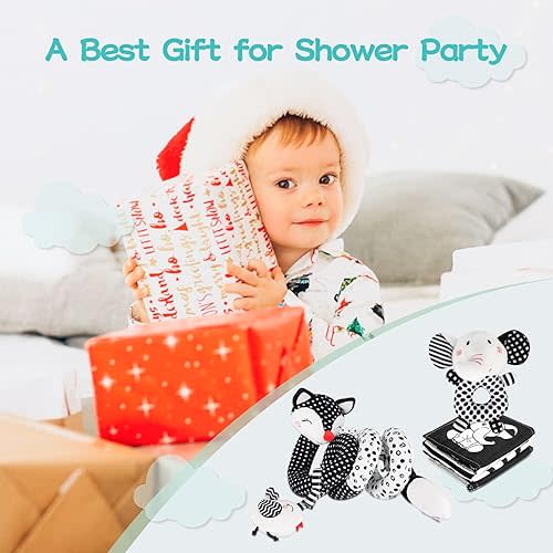 3 Pcs Car Seat Toys for Babies 0-6 Months，Black and White Baby Hanging Rattle Toys for Crib Mobile，High Contrast Baby Toys for Newborn Toys，Infant Sensory Toy Best Gift for 0-6 6-12months