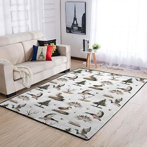 Mallard Duck Trees Throw Rugs Duck Hunting Area Rugs Wild Animal Floor Carpet Bath Mat for Kids Nursery Bedroom Kitchen Living Room Bathroom Laundry Home Decor 48x72inch