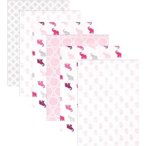 Luvable Friends Unisex Baby Cotton Flannel Receiving Blankets, Elephants 6-Pack, One Size