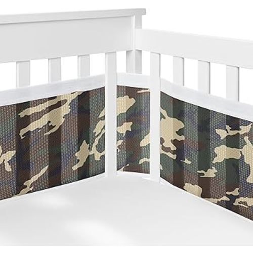 Sweet Jojo Designs + BreathableBaby 2-Piece Breathable Mesh Crib Liner Set (Woodland Camo) for Boys, Baby, Infants/Newborn Nursery (Rustic, Forest, Army Military, Camouflage Print, Beige, Green/Black)