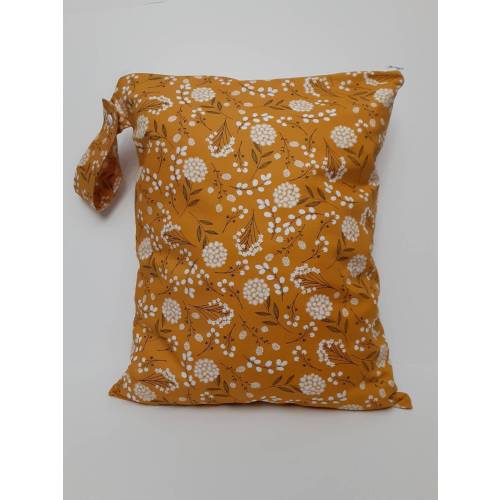 Mustard Floral Wet Bag: Reusable Cloth Diaper & Gym Bag