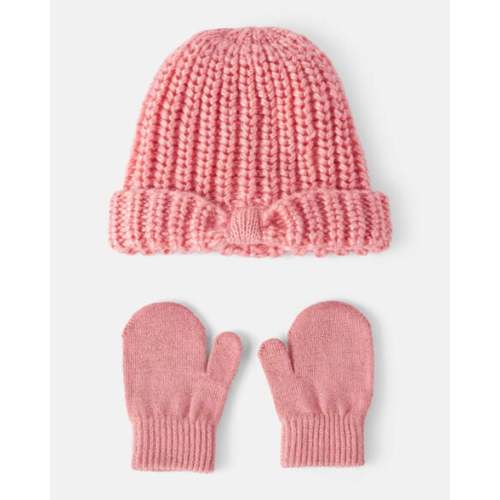 Baby Girl 2-Piece Shimmer Winter Hat & Mittens - Pink | Carter's