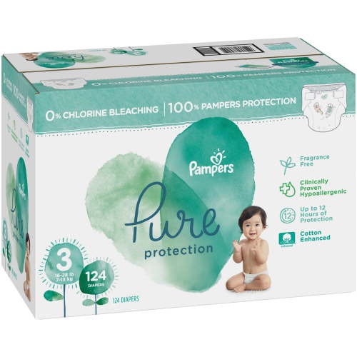 Pampers Pure Protection Size 3 Diapers - Hypoallergenic, 12 Hours Leakage Protection, Enriched with Shea Butter