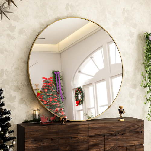 BEAUTYPEAK 36" Wall Mirror Bathroom Mirror Wall Mounted Round Mirror, Gold