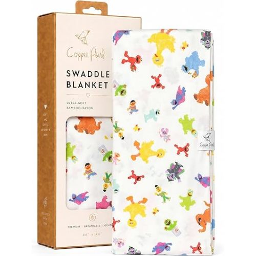 Copper Pearl Baby Swaddle Blanket - Premium Knit Baby Blanket, Large Soft Stretchy Receiving Blankets for Baby Boy and Girl, Swaddles for Newborn, Infant, and Toddler (Sesame Friends)