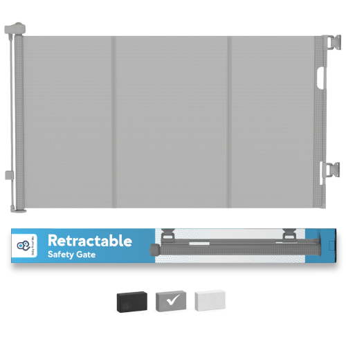 Retractable Safety Gate 34"x71" for Stairs & Doorways – Mesh Barrier for Pets & Home Use Indoor/Outdoor Gray