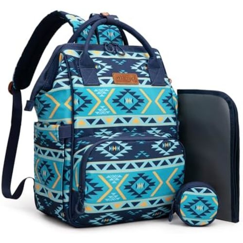 Montana West Wrangler Diaper Bag Backpack Aztec Travel Backpack Purses Western Multi-Function Baby Bags for Mom with Waterproof Insulated Pockets