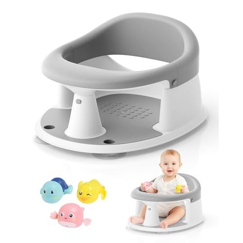 Baby Bath Seat for Babies 6 Months & Up, Bath Seats for Babies Sitting Up, 3 Baby Bath Toys, Open Design, Non-Slip, Compact Toddler Bath Seat.