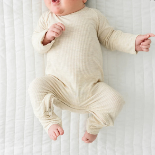 Heather Oatmeal Ribbed Crescent Zippy - Little Sleepies
