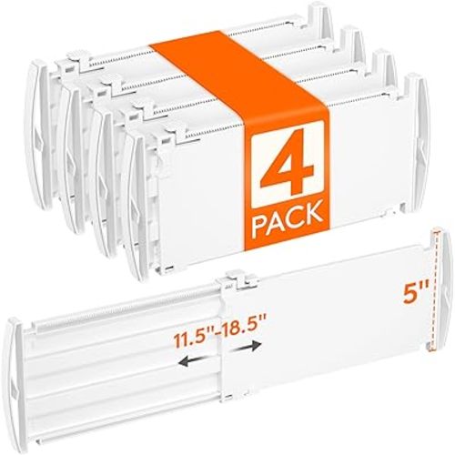 Lifewit 5" Tall 4 Pack Drawer Dividers, 30-47cm/11.5-18.5" Expandable Drawer Divider for Clothes, Adjustable Dresser Drawer Organizers, Drawers Separators for Dresser/Bathroom/Closet/Kitchen White