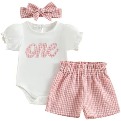 Amiblvowa Toddler Baby Girl 1st 2nd 3rd Birthday Outfit One Two Three Romper Shorts First 1 2 3 Year Old Smash Cake Clothes