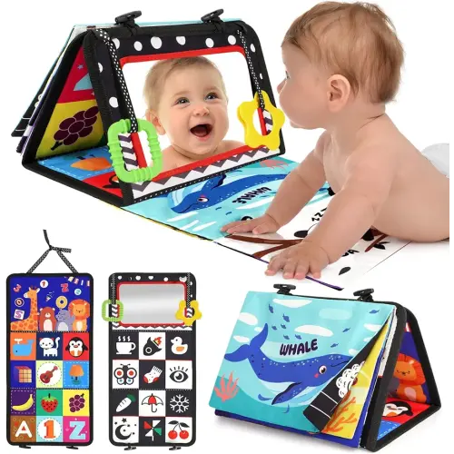 URMYWO Tummy Time Toys - Black and White Baby Toys - Baby Mirror - High Contrast Baby Toys for Newborn Brain Development - Infant Sensory Toy 0-3-6-12 Months - Visual Stimulation Montessori Toy Gift