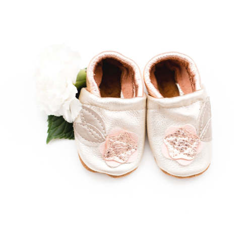 Rose gold Flower  Leather Shoes Moccs Baby and Toddler