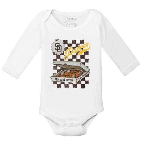 Infant San Diego Padres Tiny Turnip White Pizza Long Sleeve Bodysuit
