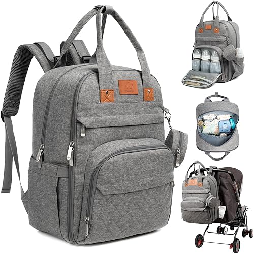 KeaBabies Diaper Bag Backpack - Large Baby Diaper Bag with Changing Pad, Baby Boy, Girl, Travel Backpack for Mom and Dad, Waterproof, Multi Function Durable (Classic Gray)