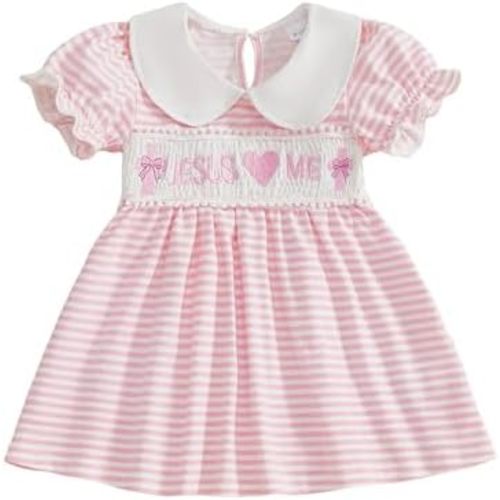 Kids Toddler Baby Girl 4th of July Outfit USA Smocked Dress Puff Sleeve Plaid Dresses Cute Girls Summer Outfits