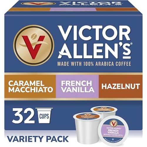 Victor Allen's Coffee Variety Pack (French Vanilla Flavored, Caramel Macchiato, Hazelnut), 32 Count, Single Serve Coffee Pods for Keurig K-Cup Brewers