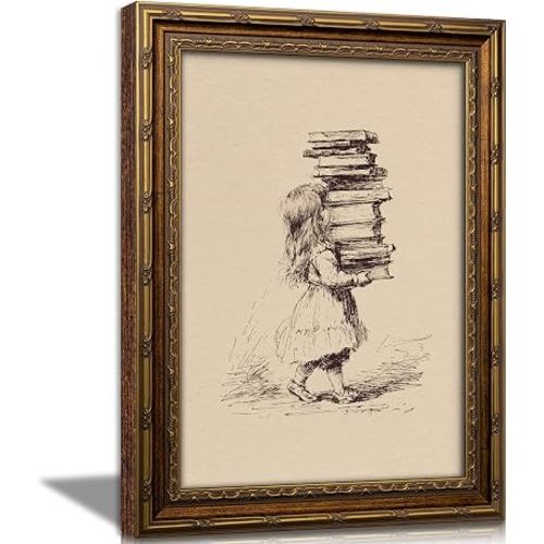 Jevoluntic Girl Carrying Books Wall Art, Girl Reading Wall Decor,9 x 11 In