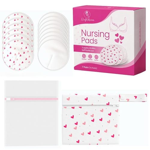 Ninja Mama Super Soft Washable Viscose Derived from Bamboo Breast Pads - Reusable Nursing Pads for Breastfeeding, Nipple Pads for Leaking Breast Milk - Pack of 14