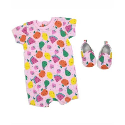 Baby Girls Fruity Short Sleeved Romper and Shoes, 2 Piece Set