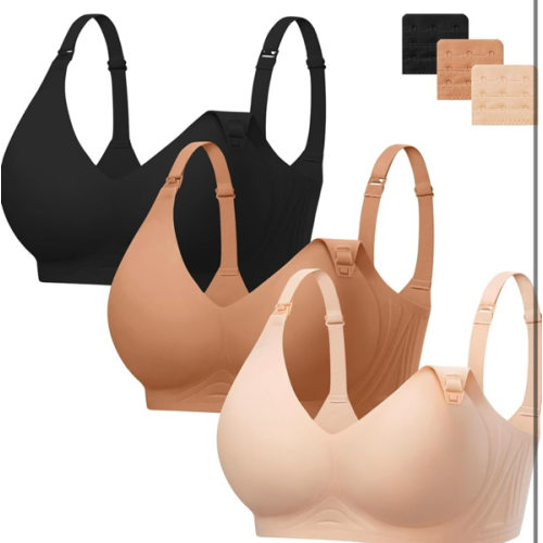 Angelhood 3 Pack Nursing Bras for Breastfeeding Seamless Pregnancy Maternity Bra Wireless Sleep Bralette with Extenders