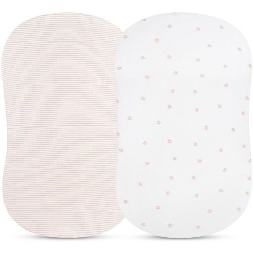 Ely's & Co. Baby Fitted Bassinet Sheet 100% Combed Jersey Cotton Mauve Tulip + Stripes