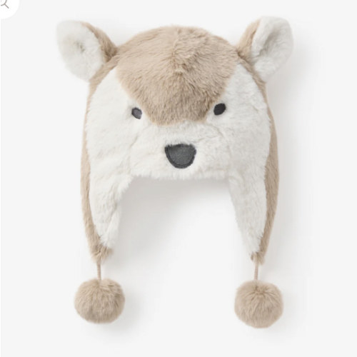 Wolf Aviator Plush Baby Hat GRAY / 3-9M