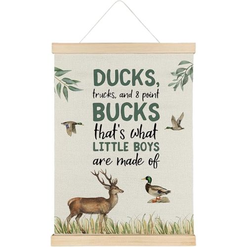 ATBWGT Duck Hunting Nursery Wall Art Decor, Baby Boy Nursery Decor, Forest Deer Mallard Duck Poster Hanger Frame for Toddler Littler Boys Bedroom Room Playroom, 12x16 Inch