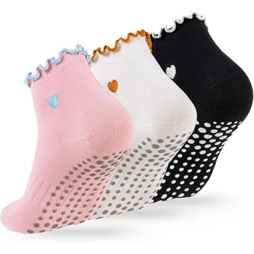 Soxbang 3/6 Pairs Cute Pilates Socks with Grips,Yoga Socks Barre Sock Non Slip Grip Embroidery for Barre Ballet Workout