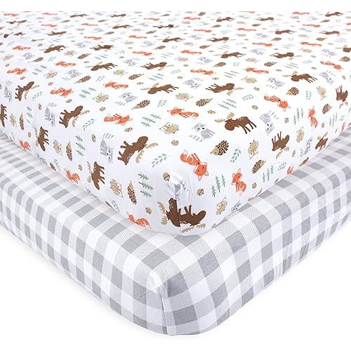 Hudson Baby Unisex Baby Cotton Fitted Crib Sheet, Woodland, One Size