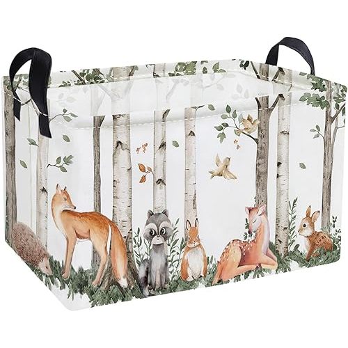 Essme Rectangular Animal Baskets,Kids Storage Box,Cute Basket for Kids with Handles for Room Decor, Book Bins,Shelf Basket.(Tree trunk animals)