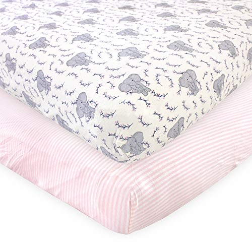 Touched by Nature Unisex Baby and Toddler Organic Cotton Crib Sheet, Girl Elephant, One Size