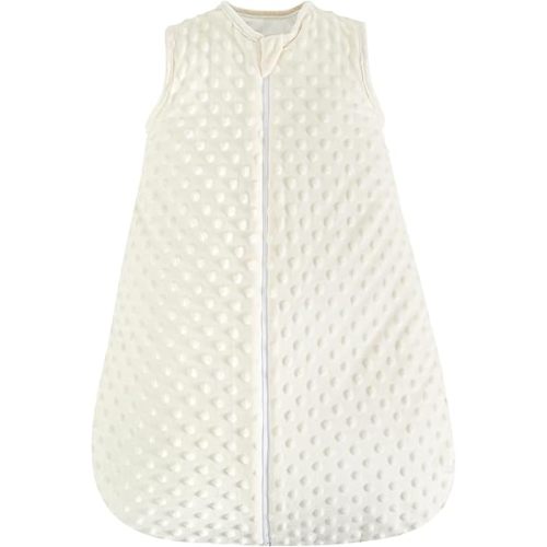 david's kids Fleece Baby Sleep Sack 6-12 Months, 2.5 Tog Minky Warm Winter Baby Wearable Blanket with Plush Dots and 2-Way Zipper, Cotton Inner Lining Sleeping Bags for Boys Girls, Medium Size, Cream