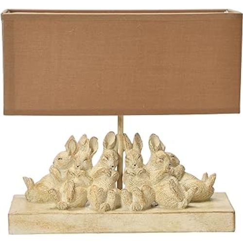 Creative Co-Op Whitewashed Rabbit Table Lamp with Sand Colored Linen Shade