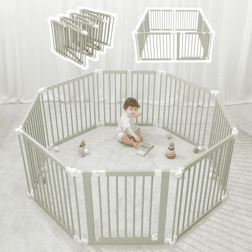 Comfy Cubs Baby Playpen & Baby Gate for Toddler & Babies, Foldable Adjustable Playard, Sage