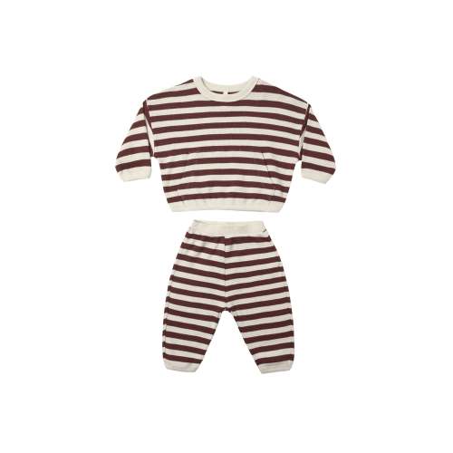 Quincy Mae - Waffle Slouch Set - Black Cherry Stripe